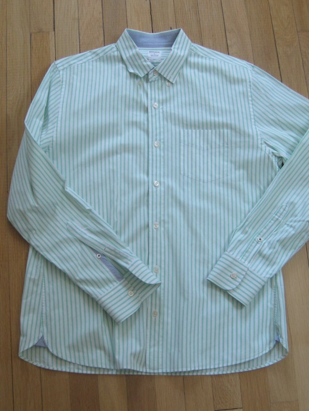 Bonobos Slim Fit Button Down Dress Shirt Size L White Green Stripes Long Sleeve